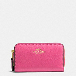 COACH F63921 - SMALL DOUBLE ZIP COIN CASE IN CROSSGRAIN LEATHER IMITATION GOLD/DAHLIA