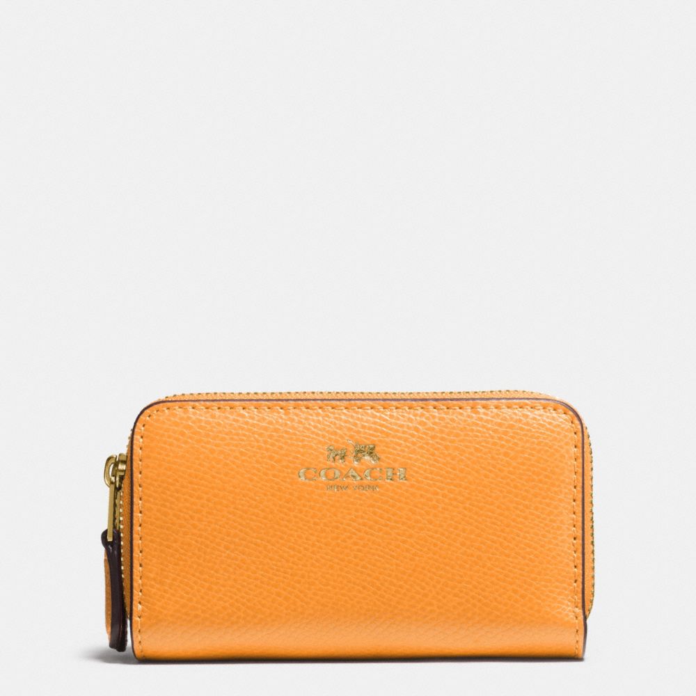 COACH F63921 Small Double Zip Coin Case In Crossgrain Leather IMITATION GOLD/ORANGE PEEL