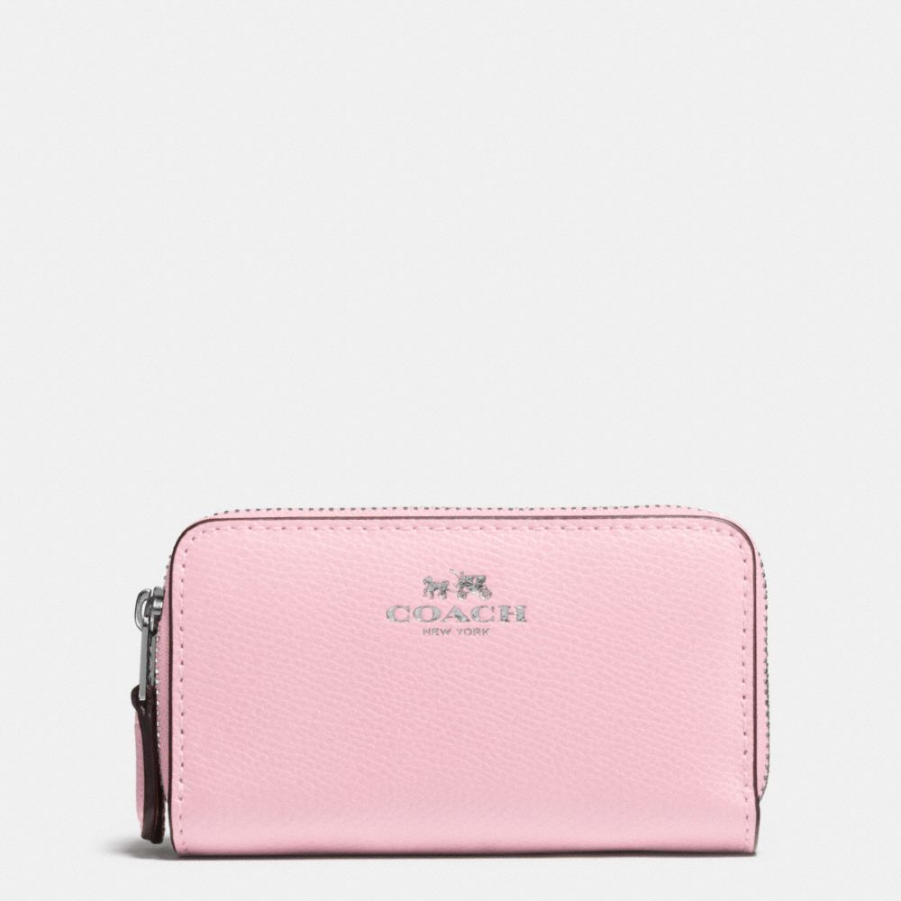 SMALL DOUBLE ZIP COIN CASE IN CROSSGRAIN LEATHER - f63921 - SILVER/PETAL