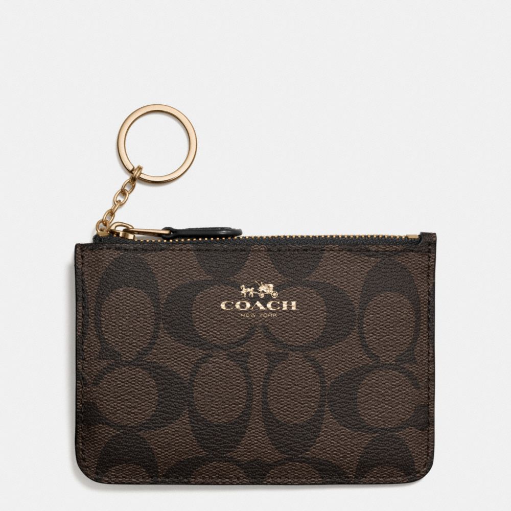 COACH F63923 KEY POUCH WITH GUSSET IN SIGNATURE LIGHT-GOLD/BROWN/BLACK