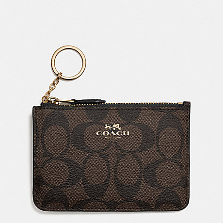 COACH f63923 KEY POUCH WITH GUSSET IN SIGNATURE LIGHT GOLD/BROWN/BLACK