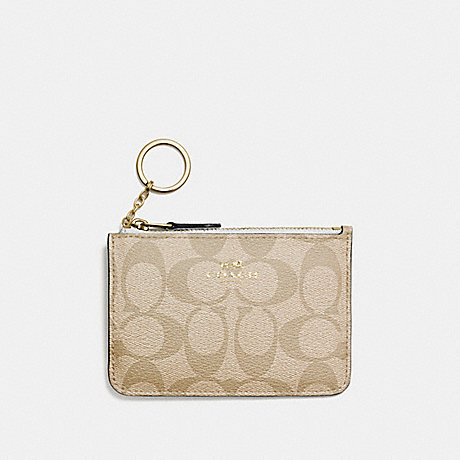 COACH F63923 KEY POUCH WITH GUSSET IN SIGNATURE IMITATION-GOLD/LIGHT-KHAKI/CHALK
