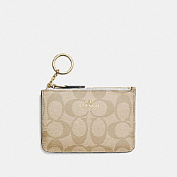 KEY POUCH WITH GUSSET IN SIGNATURE - COACH f63923 - IMITATION GOLD/LIGHT KHAKI/CHALK