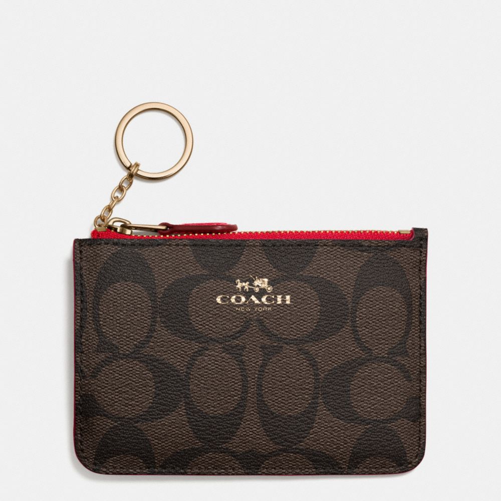 COACH F63923 Key Pouch With Gusset In Signature IMITATION GOLD/BROWN TRUE RED