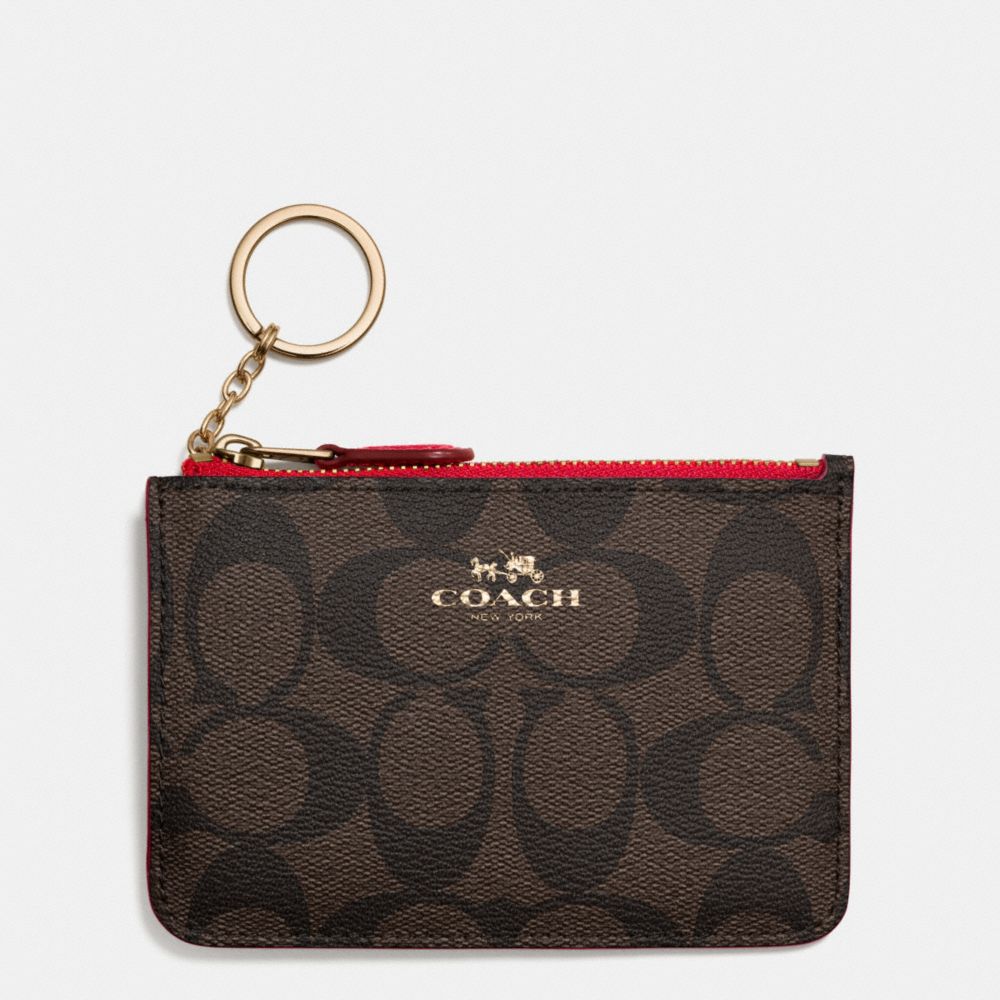 COACH F63923 KEY POUCH WITH GUSSET IN SIGNATURE IMITATION-GOLD/BROWN-TRUE-RED