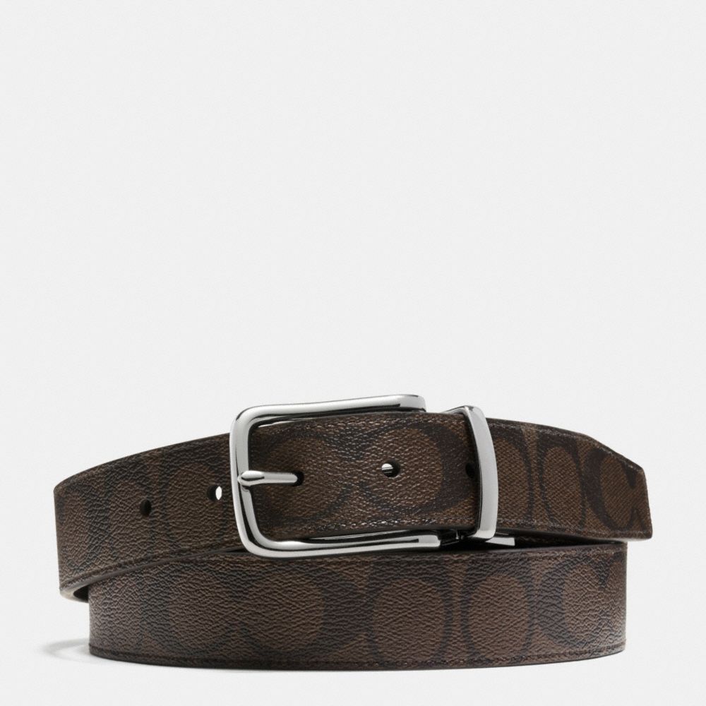 HARNESS CUT TO SIZE REVERSIBLE BELT IN SIGNATURE - SILVER/MAHOGANY/BROWN - COACH F63937