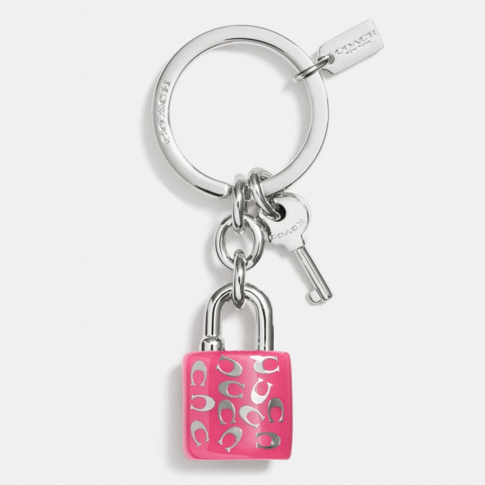 COACH f63985 SPRINKLE C LOCK AND KEY KEY RING SILVER/DARK PINK