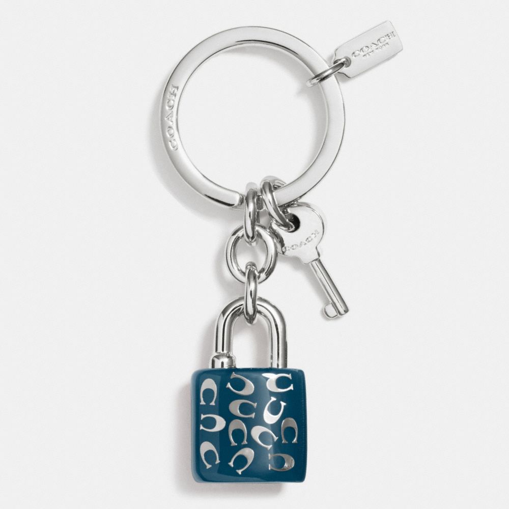 COACH F63985 Sprinkle C Lock And Key Key Ring SILVER/DENIM