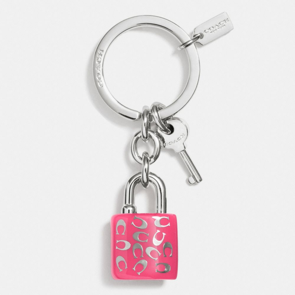 COACH F63985 Sprinkle C Lock And Key Key Ring SILVER/DAHLIA