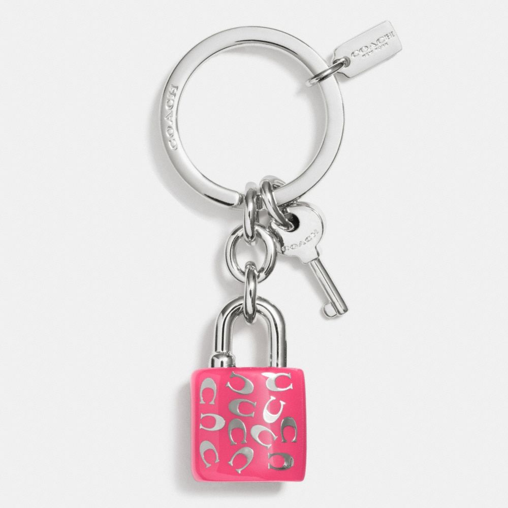 COACH SPRINKLE C LOCK AND KEY KEY RING - SILVER/DAHLIA - f63985