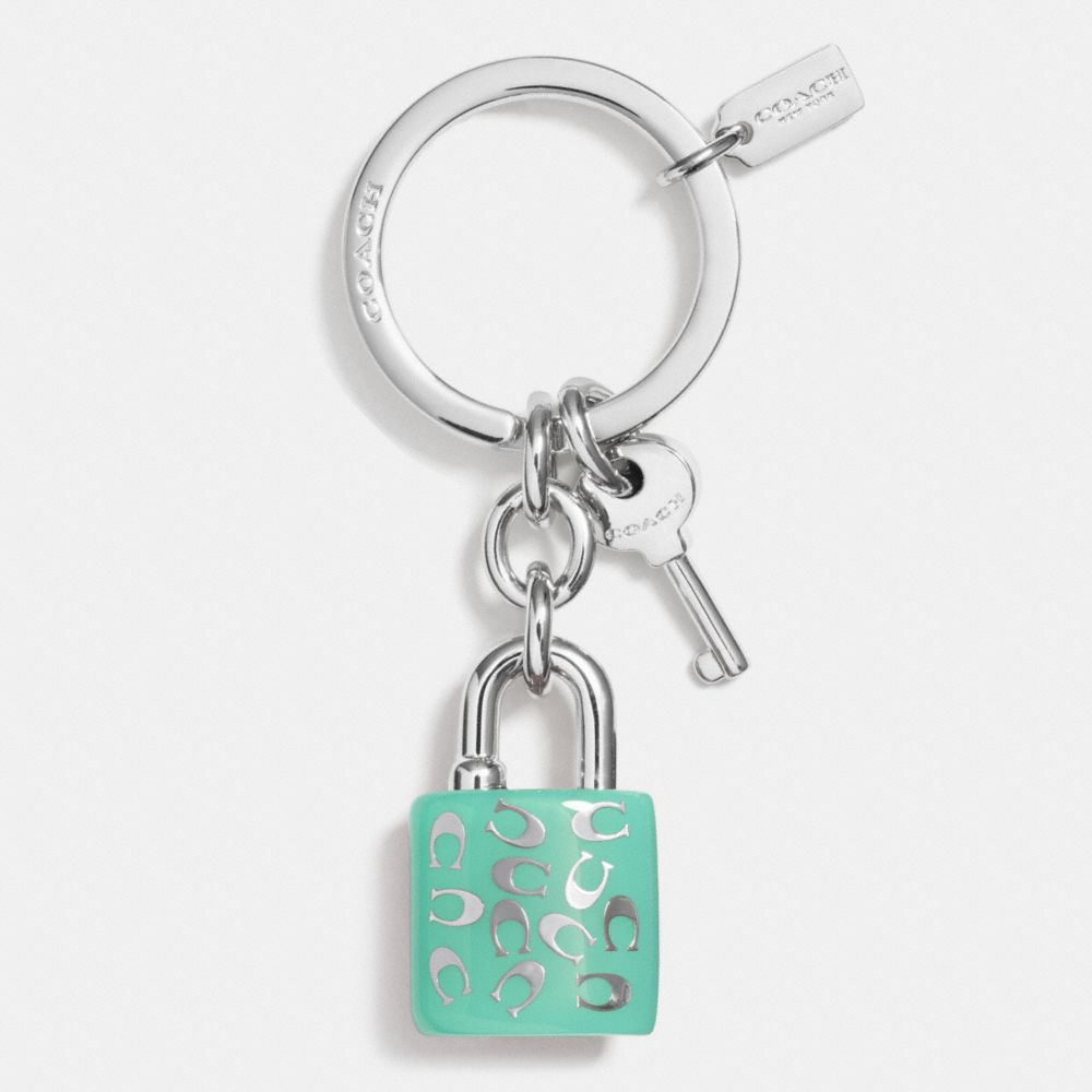 COACH f63985 SPRINKLE C LOCK AND KEY KEY RING SILVER/SEAGLASS