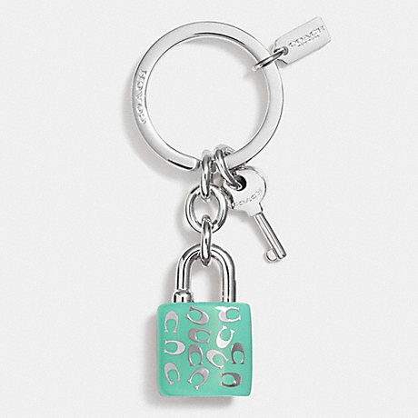 COACH SPRINKLE C LOCK AND KEY KEY RING - SILVER/SEAGLASS - f63985