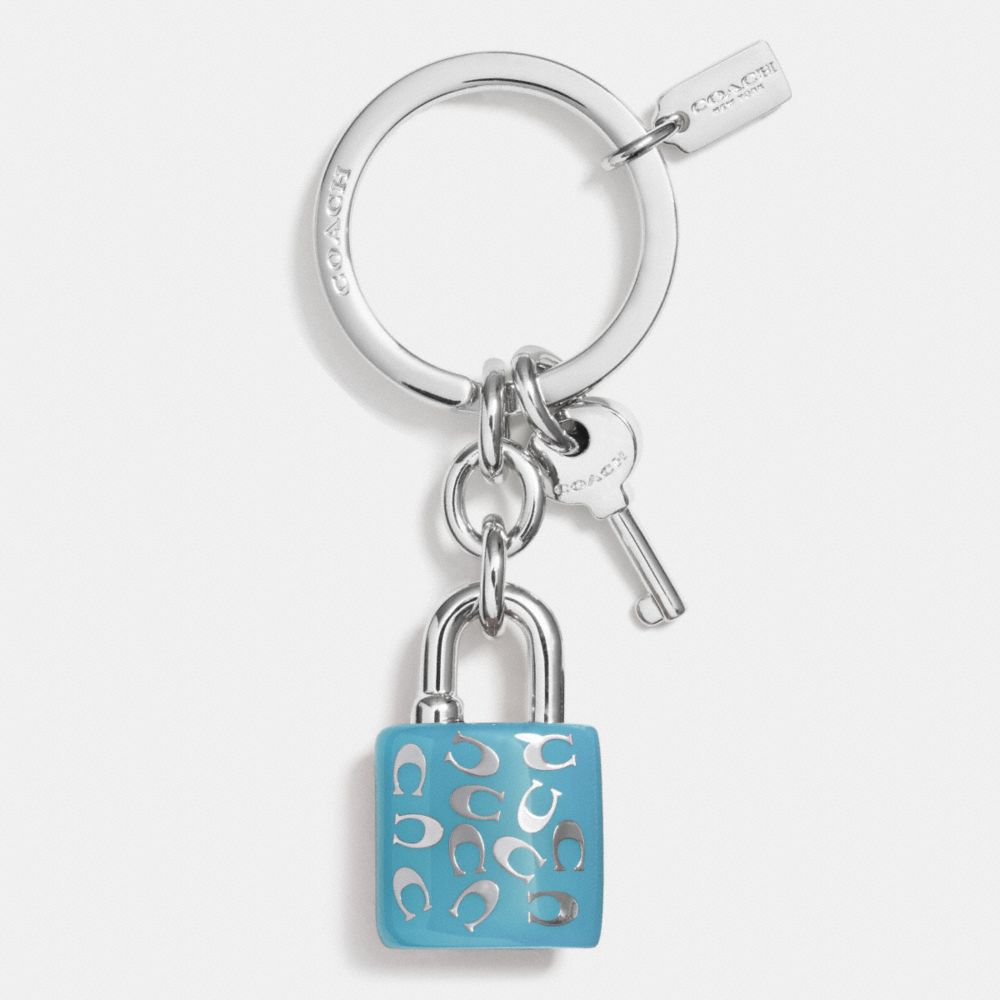 COACH f63985 SPRINKLE C LOCK AND KEY KEY RING SILVER/BLUEJAY