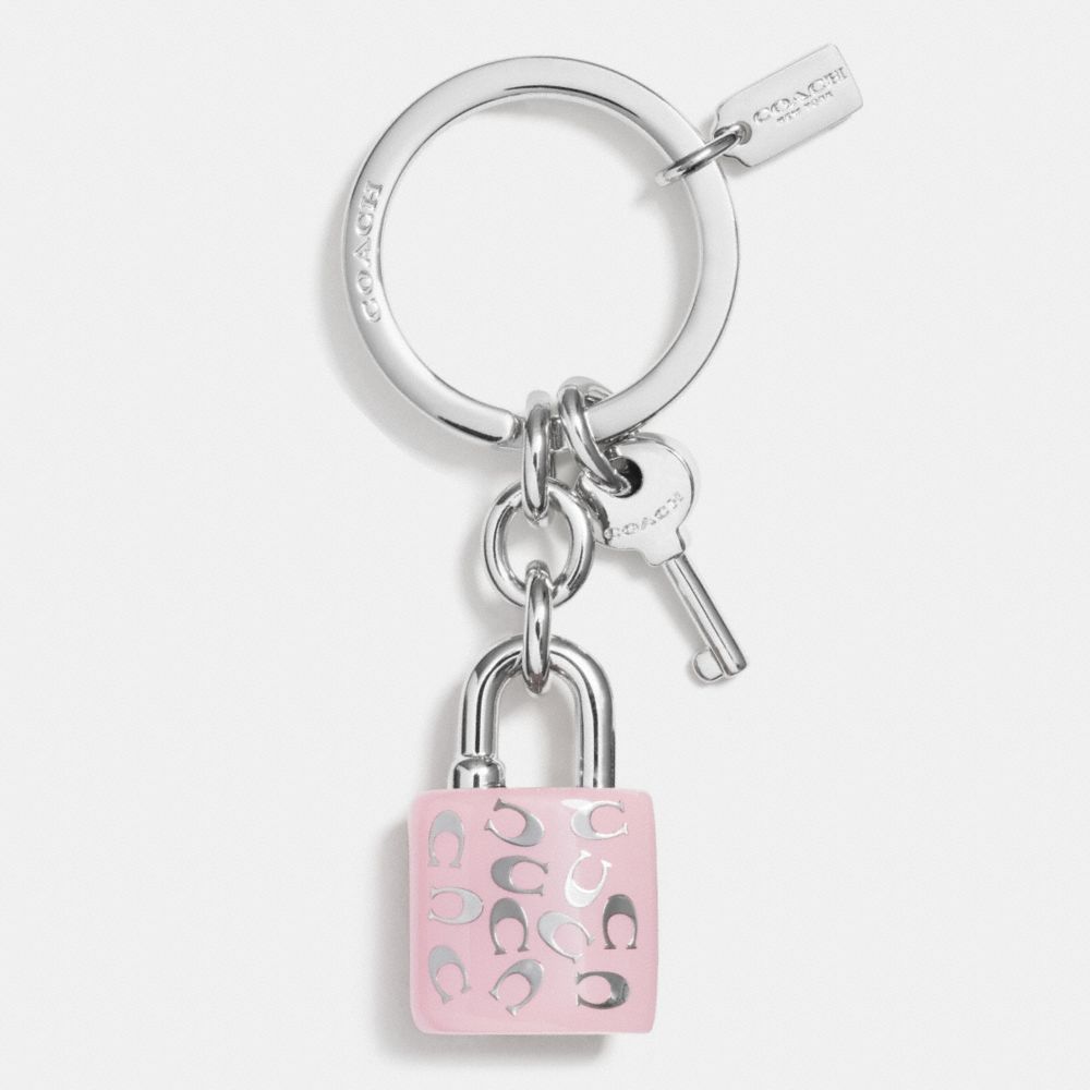 COACH SPRINKLE C LOCK AND KEY KEY RING - SILVER/PETAL - f63985