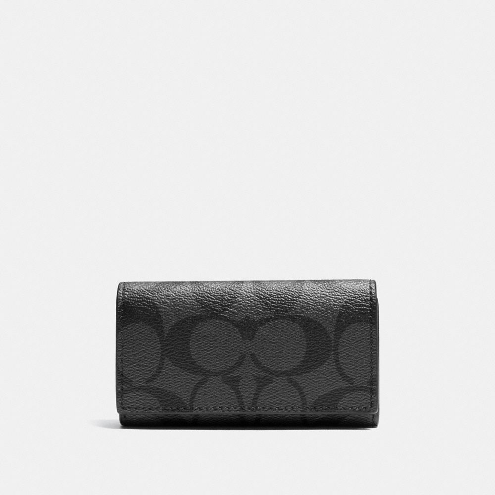 4 RING KEY CASE IN SIGNATURE - COACH f64005 - CHARCOAL/BLACK