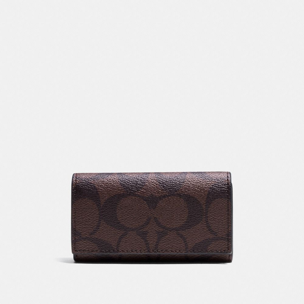 COACH 4 RING KEY CASE IN SIGNATURE - MAHOGANY/BROWN - F64005