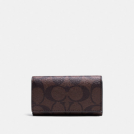 COACH 4 RING KEY CASE IN SIGNATURE - MAHOGANY/BROWN - f64005