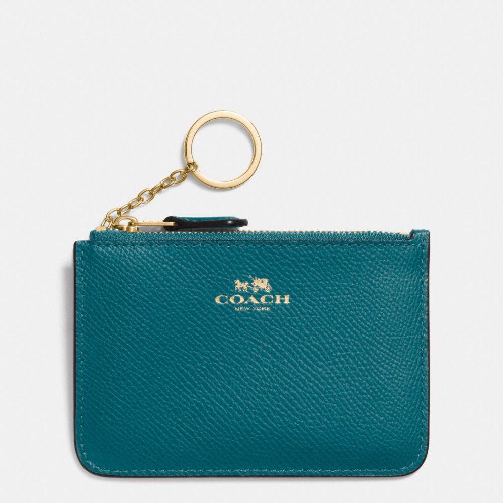 COACH KEY POUCH WITH GUSSET IN CROSSGRAIN LEATHER - IMITATION GOLD/ATLANTIC - F64064