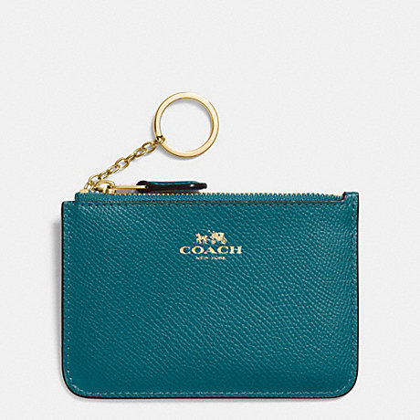 COACH KEY POUCH WITH GUSSET IN CROSSGRAIN LEATHER - IMITATION GOLD/ATLANTIC - f64064