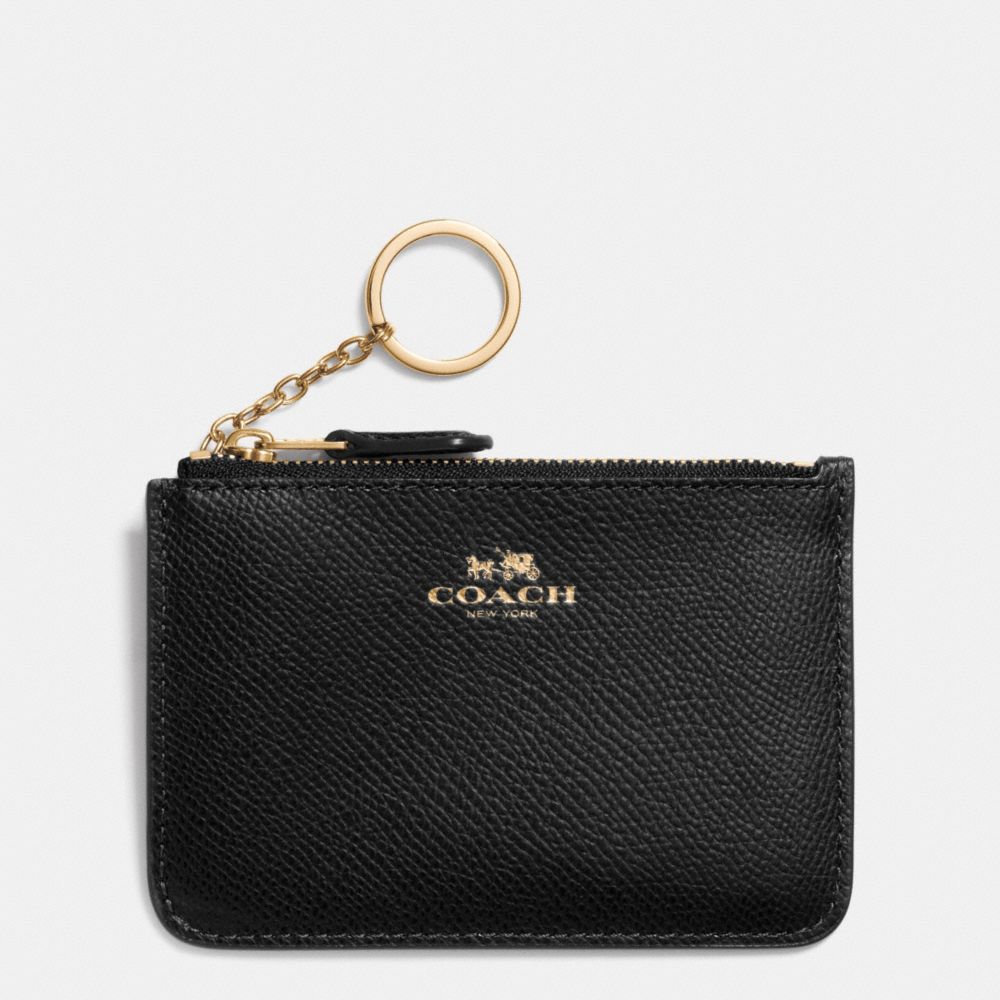 COACH KEY POUCH WITH GUSSET IN CROSSGRAIN LEATHER - LIGHT GOLD/BLACK - f64064