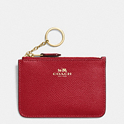 COACH F64064 Key Pouch With Gusset In Crossgrain Leather IMITATION GOLD/TRUE RED