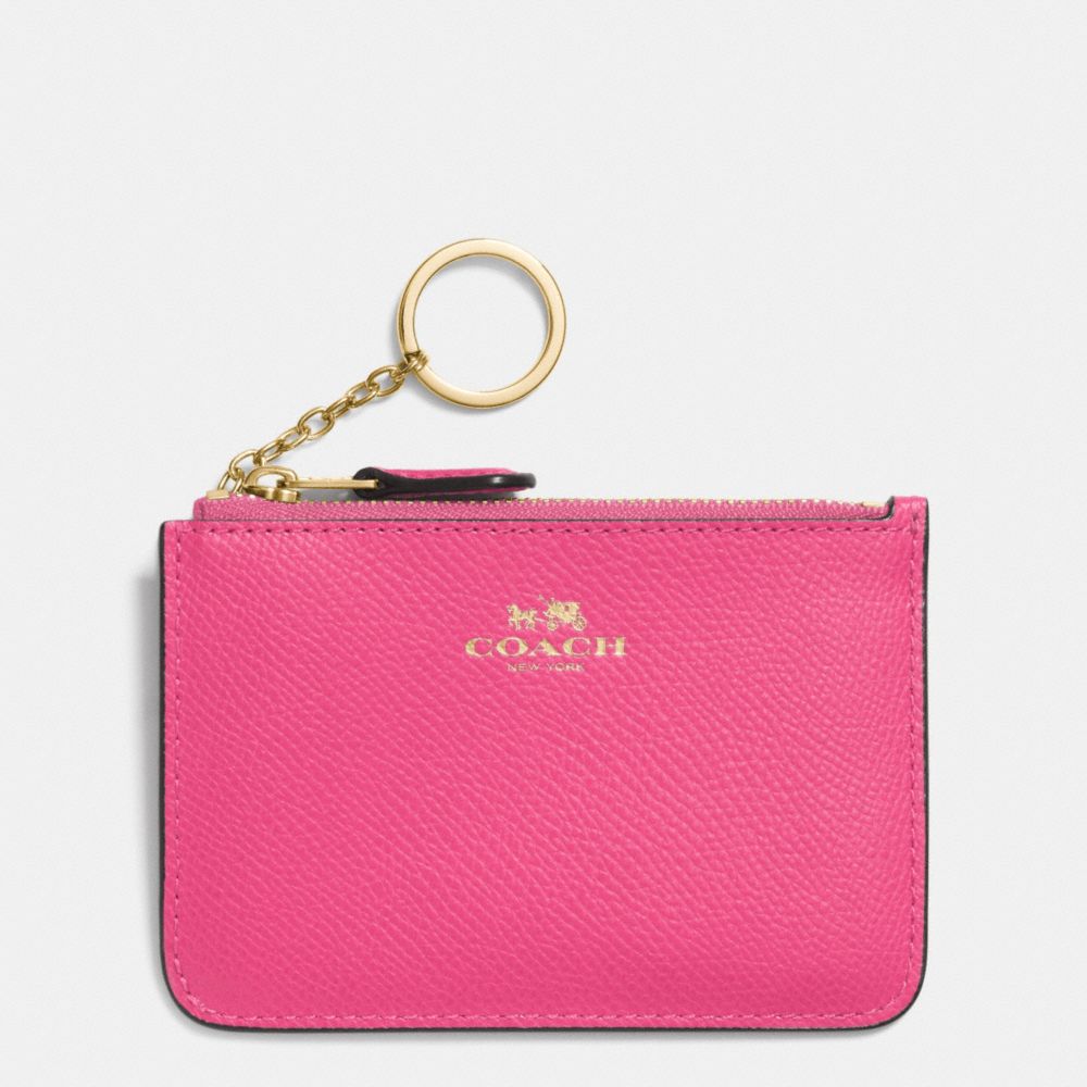 COACH f64064 KEY POUCH WITH GUSSET IN CROSSGRAIN LEATHER IMITATION GOLD/DAHLIA