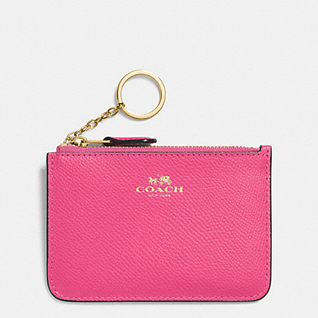 COACH f64064 KEY POUCH WITH GUSSET IN CROSSGRAIN LEATHER IMITATION GOLD/DAHLIA
