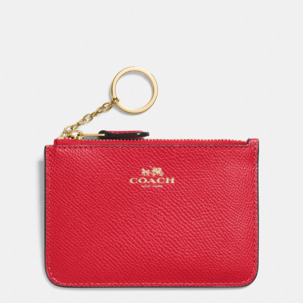KEY POUCH WITH GUSSET IN CROSSGRAIN LEATHER - IMITATION GOLD/CLASSIC RED - COACH F64064