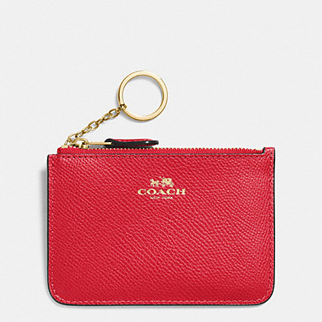 COACH F64064 KEY POUCH WITH GUSSET IN CROSSGRAIN LEATHER IMITATION-GOLD/CLASSIC-RED