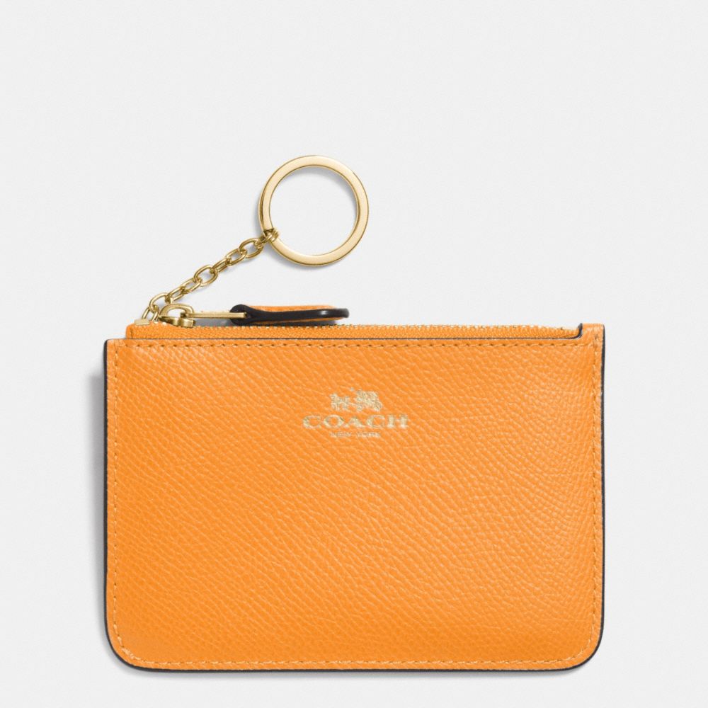 KEY POUCH WITH GUSSET IN CROSSGRAIN LEATHER - IMITATION GOLD/ORANGE PEEL - COACH F64064