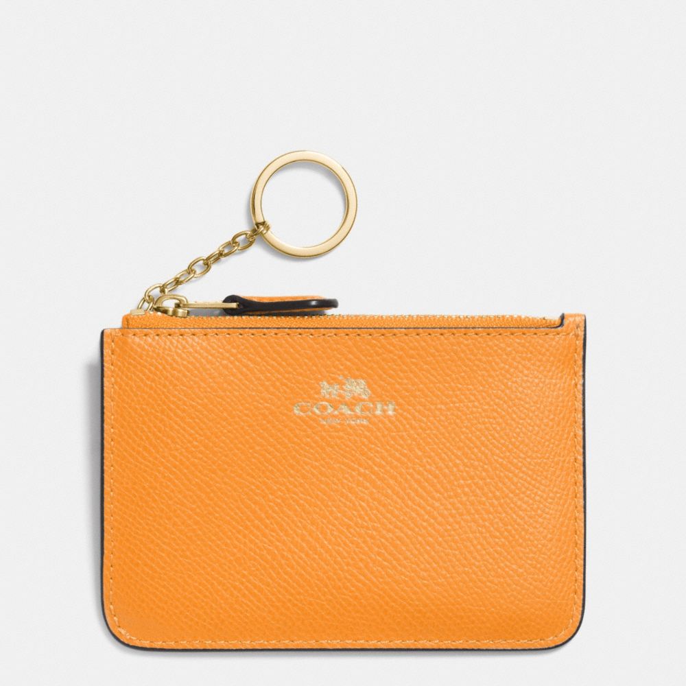 COACH F64064 Key Pouch With Gusset In Crossgrain Leather IMITATION GOLD/ORANGE PEEL