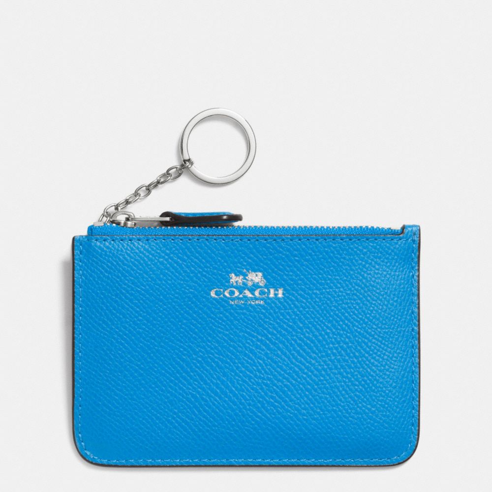 KEY POUCH WITH GUSSET IN CROSSGRAIN LEATHER - SILVER/AZURE - COACH F64064