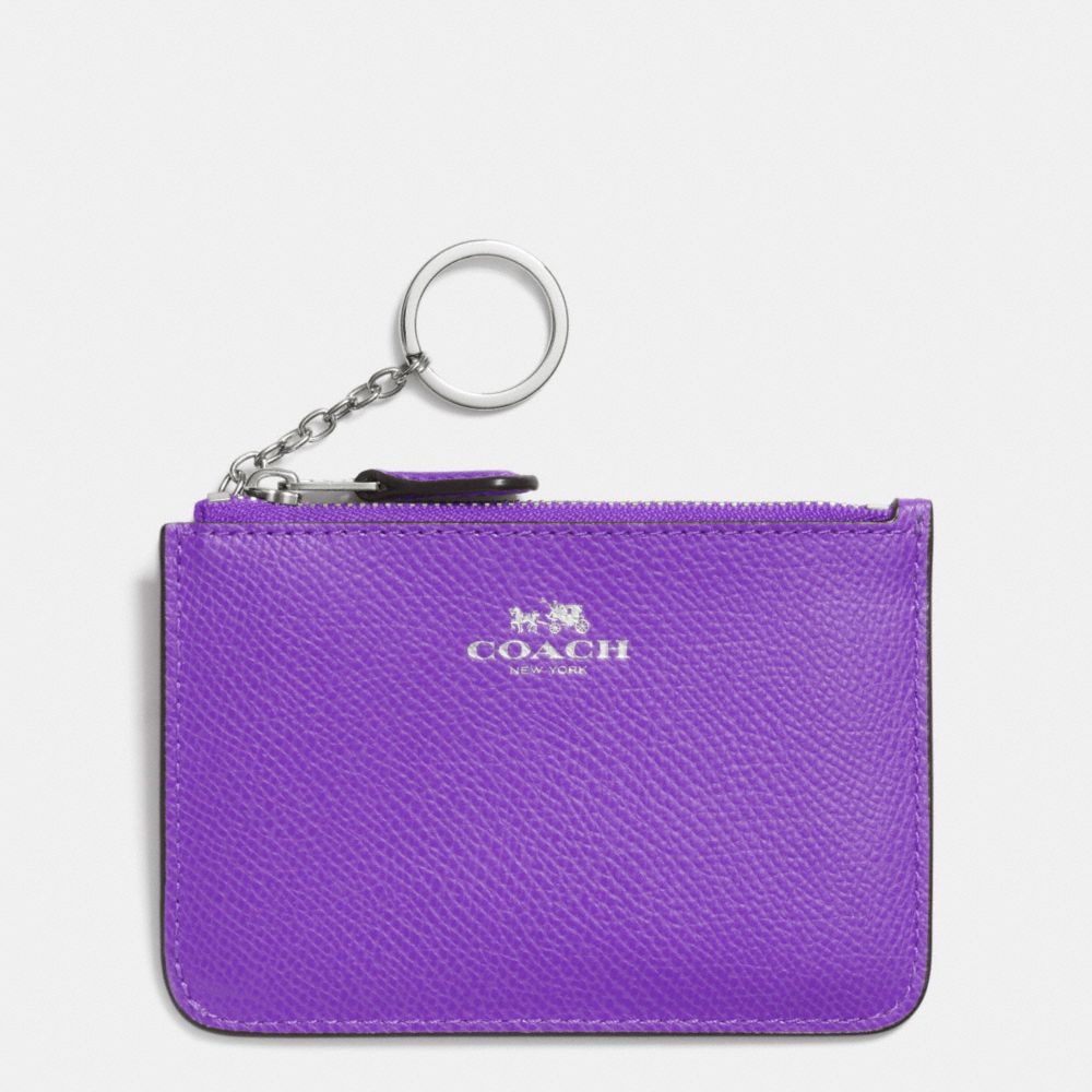 KEY POUCH WITH GUSSET IN CROSSGRAIN LEATHER - SILVER/PURPLE IRIS - COACH F64064