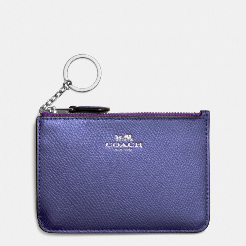 KEY POUCH WITH GUSSET IN CROSSGRAIN LEATHER - SILVER/METALLIC PURPLE IRIS - COACH F64064