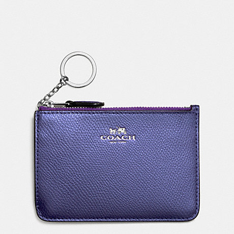 COACH F64064 KEY POUCH WITH GUSSET IN CROSSGRAIN LEATHER SILVER/METALLIC-PURPLE-IRIS