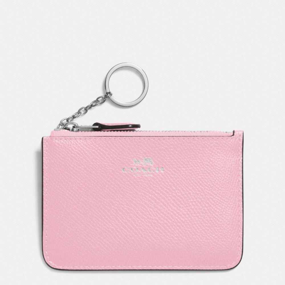 KEY POUCH WITH GUSSET IN CROSSGRAIN LEATHER - f64064 - SILVER/PETAL