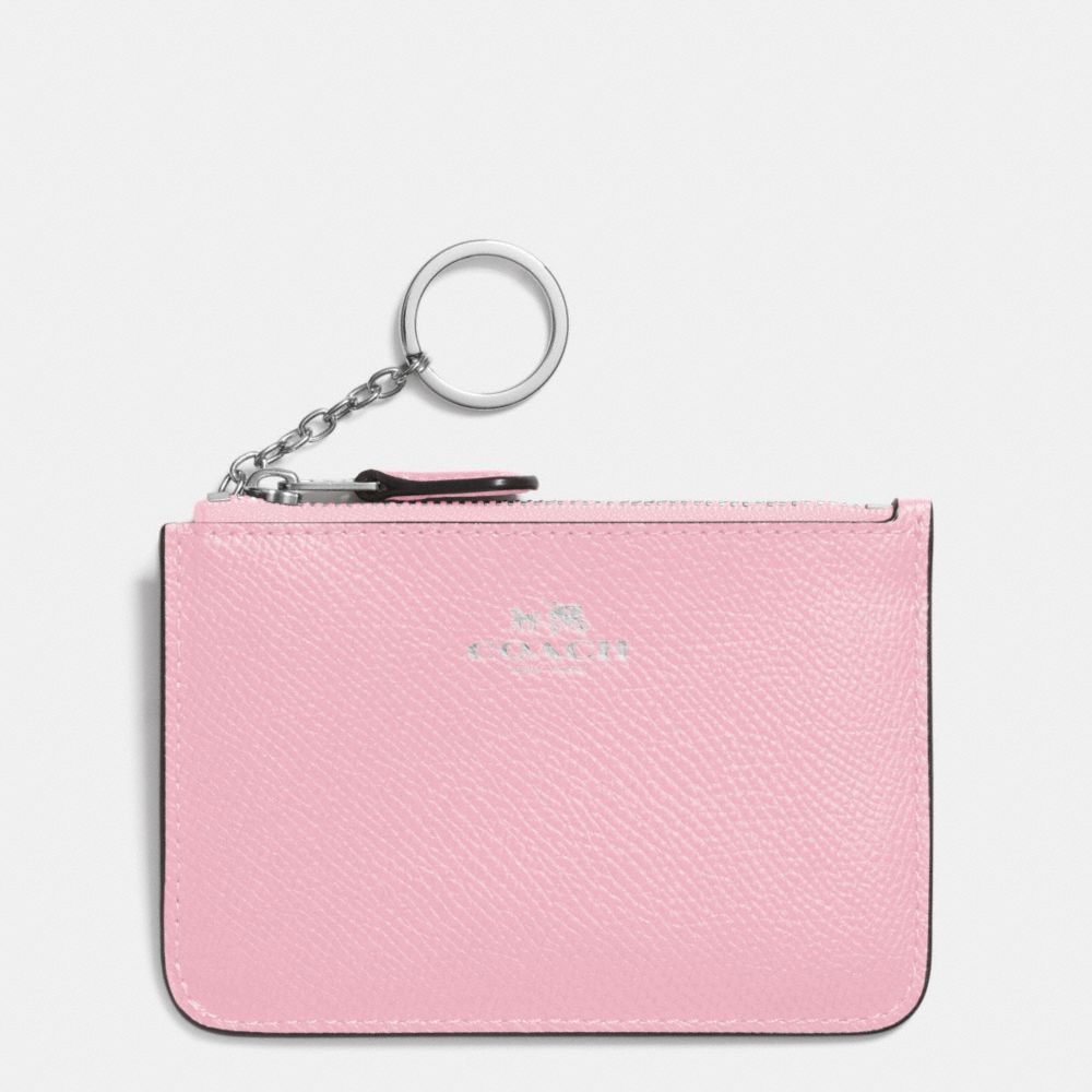 COACH F64064 Key Pouch With Gusset In Crossgrain Leather SILVER/PETAL