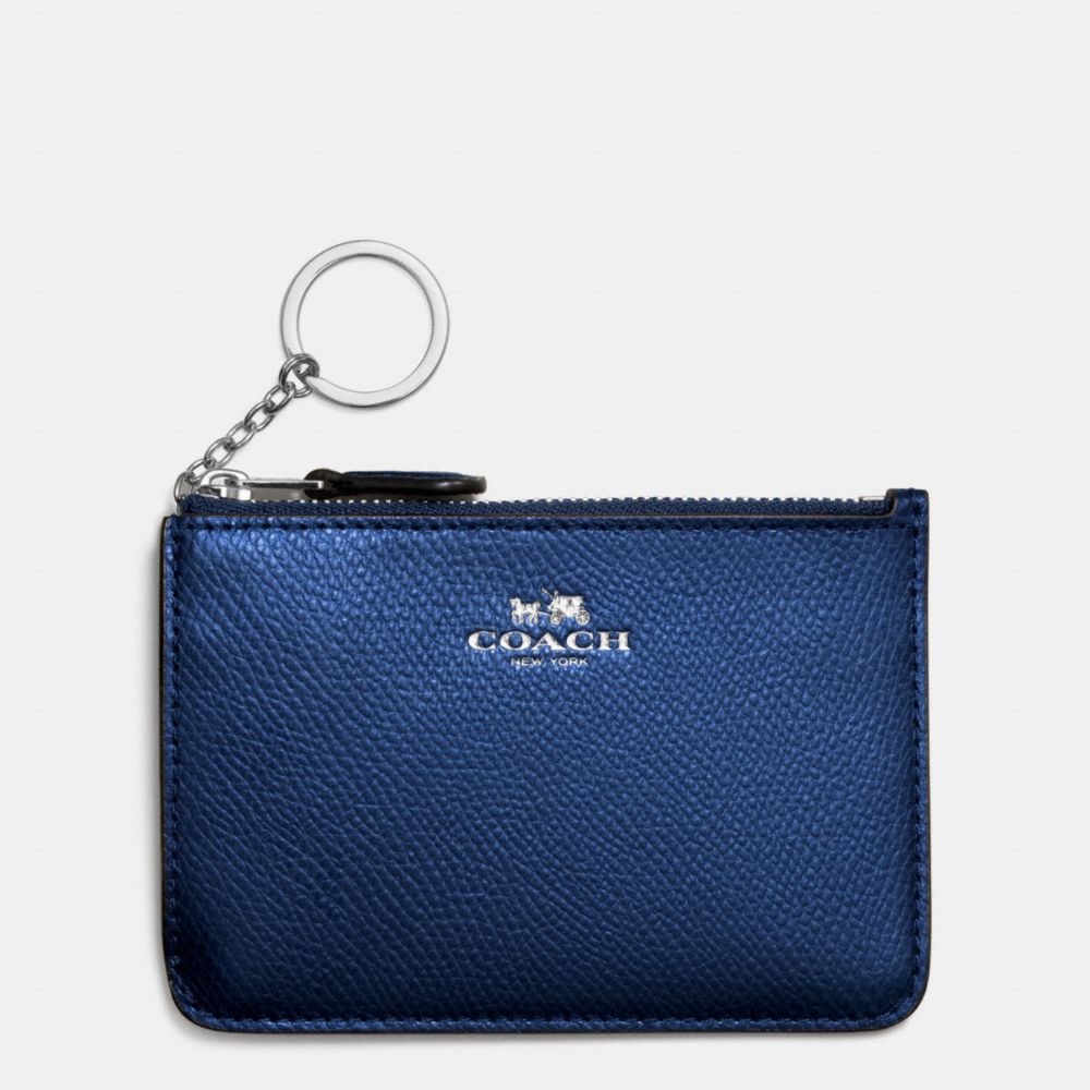 COACH F64064 Key Pouch With Gusset In Crossgrain Leather SILVER/METALLIC MIDNIGHT