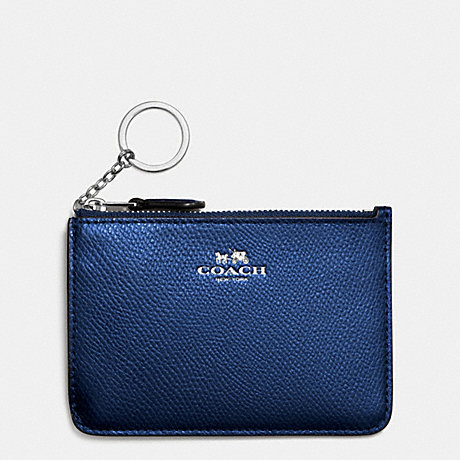 COACH f64064 KEY POUCH WITH GUSSET IN CROSSGRAIN LEATHER SILVER/METALLIC MIDNIGHT