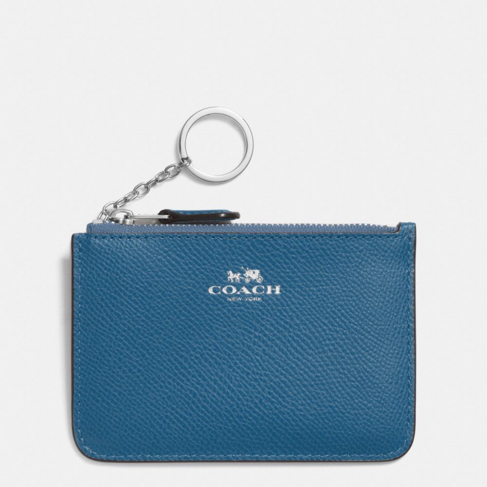 KEY POUCH WITH GUSSET IN CROSSGRAIN LEATHER - SILVER/SLATE - COACH F64064