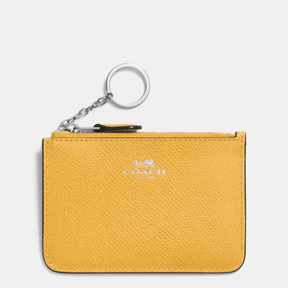 KEY POUCH WITH GUSSET IN CROSSGRAIN LEATHER - f64064 - SILVER/CANARY