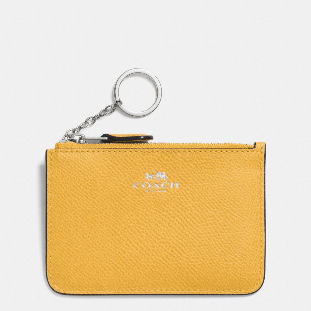 COACH F64064 Key Pouch With Gusset In Crossgrain Leather SILVER/CANARY