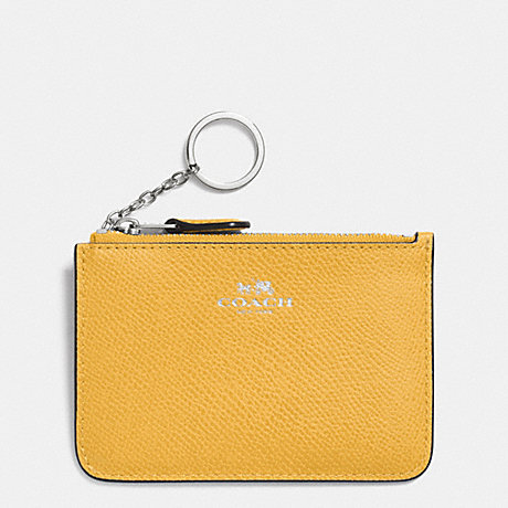 COACH KEY POUCH WITH GUSSET IN CROSSGRAIN LEATHER - SILVER/CANARY - f64064