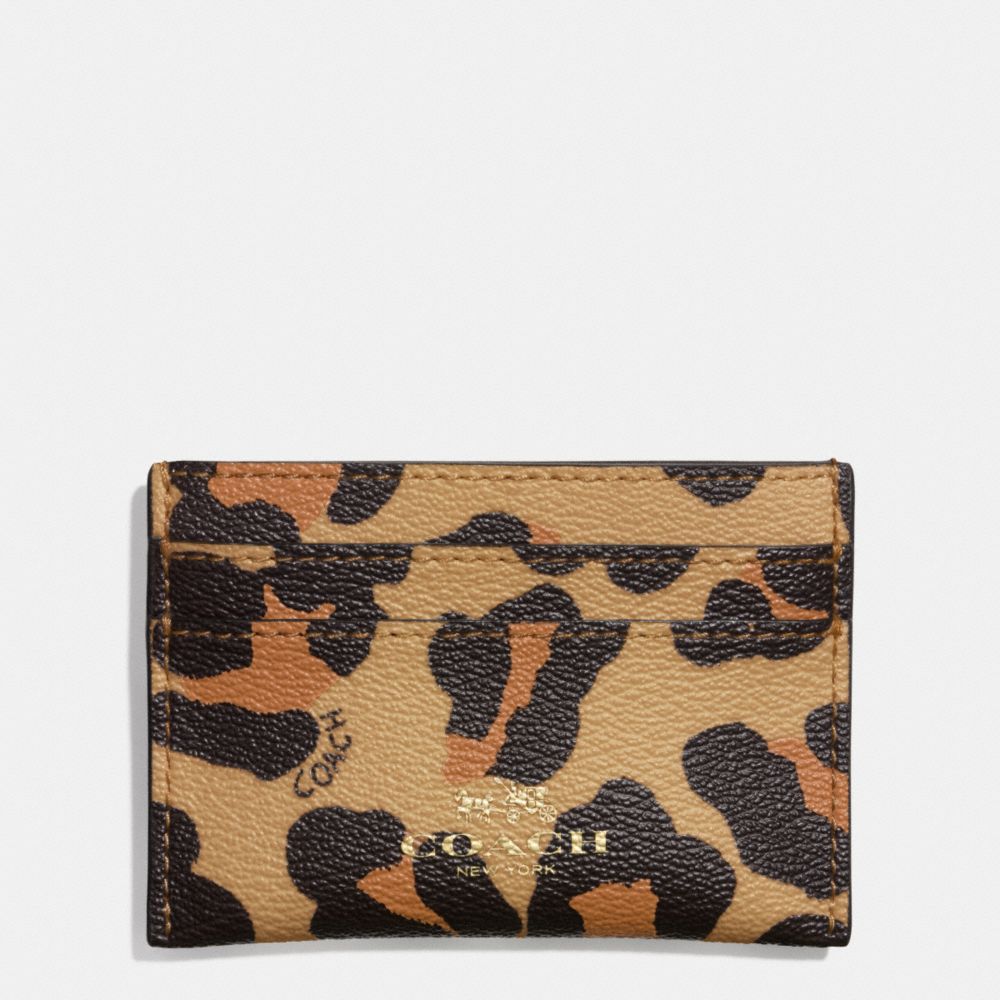 COACH F64065 FLAT CARD CASE IN OCELOT HAIRCALF IMITATION-GOLD/NEUTRAL