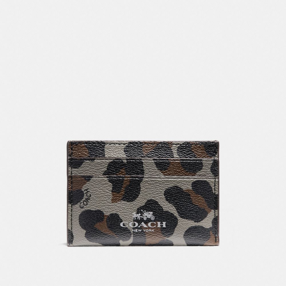 COACH FLAT CARD CASE WITH OCELOT PRINT - SILVER/GREY MULTI - f64065