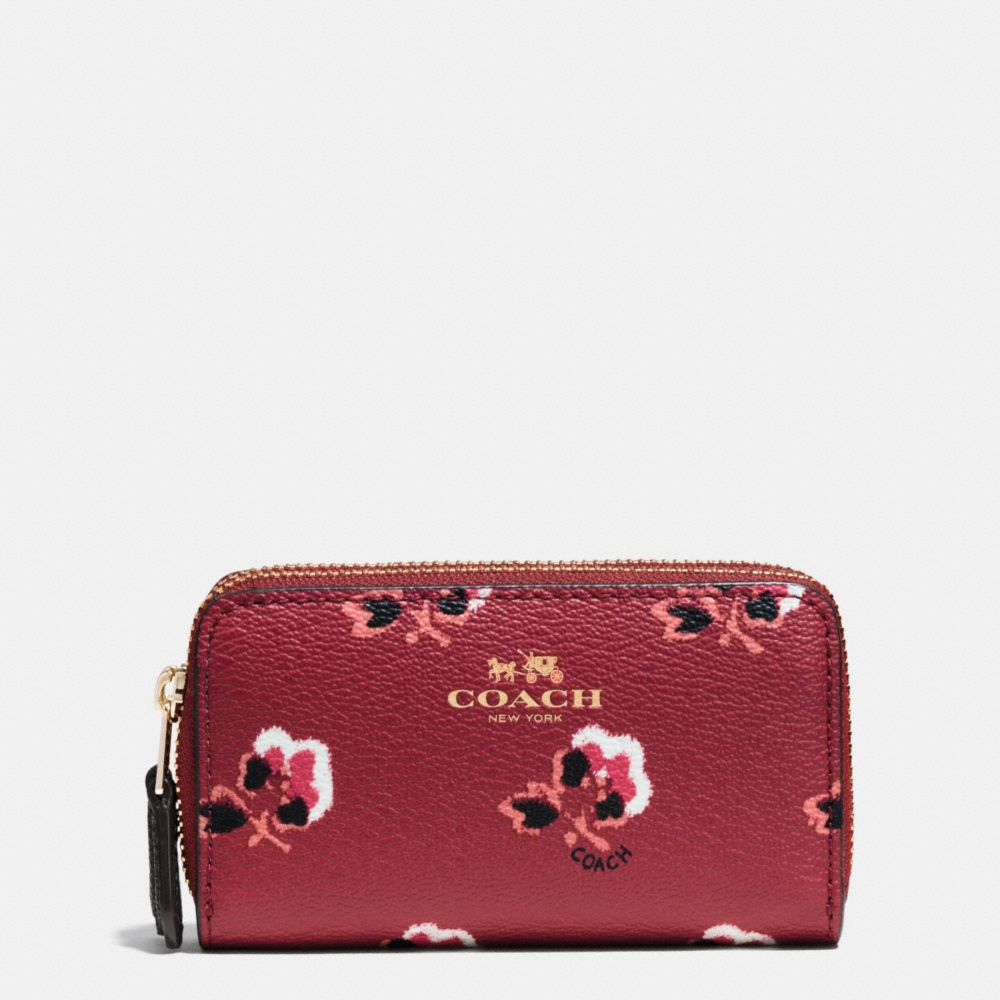 COACH SMALL DOUBLE ZIP COIN CASE IN BRAMBLE ROSE COATED CANVAS - IMBYM - F64066