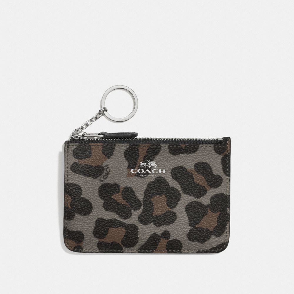 COACH F64072 Key Pouch With Gusset In Ocelot Print Haircalf SILVER/GREY MULTI