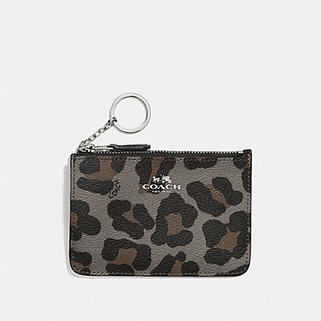 COACH F64072 KEY POUCH WITH GUSSET IN OCELOT PRINT HAIRCALF SILVER/GREY-MULTI