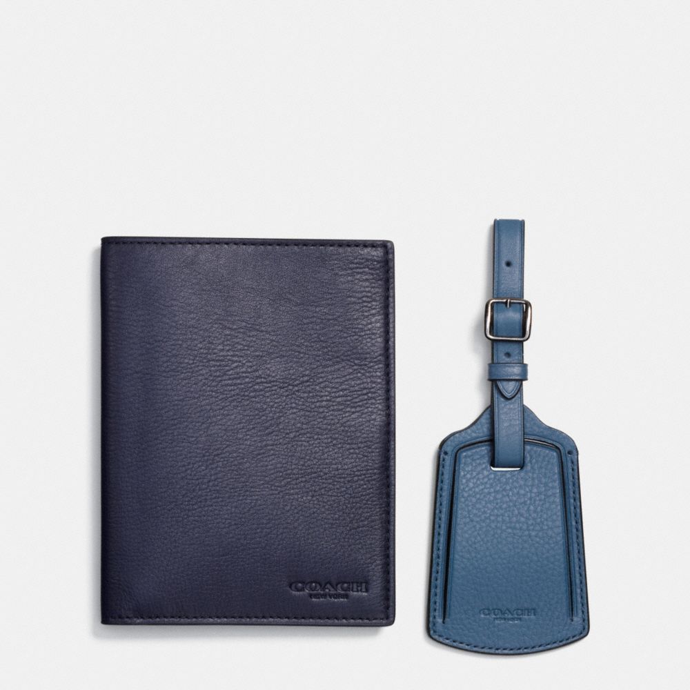 COACH F64120 - PASSPORT CASE AND LUGGAGE TAG IN LEATHER MIDNIGHT NAVY