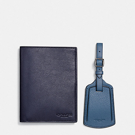COACH F64120 PASSPORT CASE AND LUGGAGE TAG IN LEATHER MIDNIGHT-NAVY